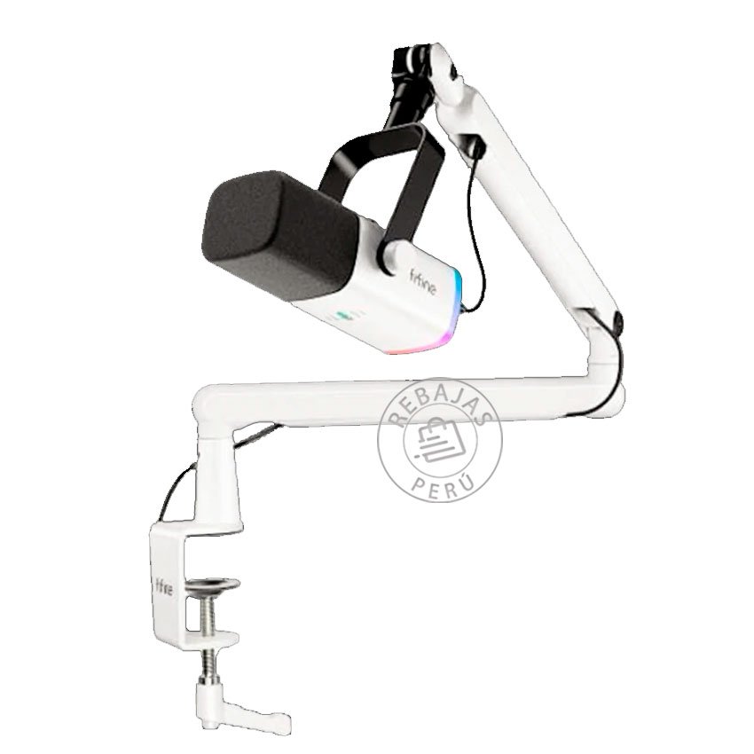 Micrófono Dinámico Fifine TAM8 White con Brazo, RGB, USB/XLR, Filtro Antipop y Control de Ganancia