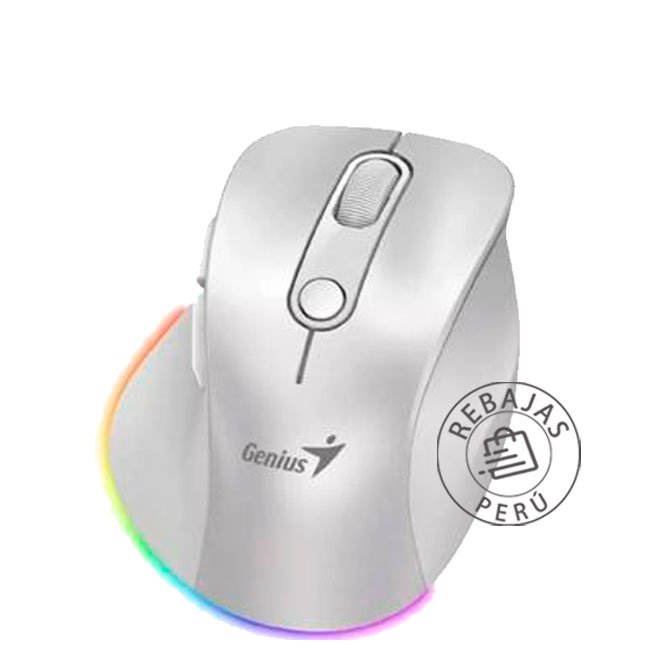 Mouse Genius ERGO 9000S Pro Recargable Dual Wireless/BT 6-Bot Silent RGB Pearl White