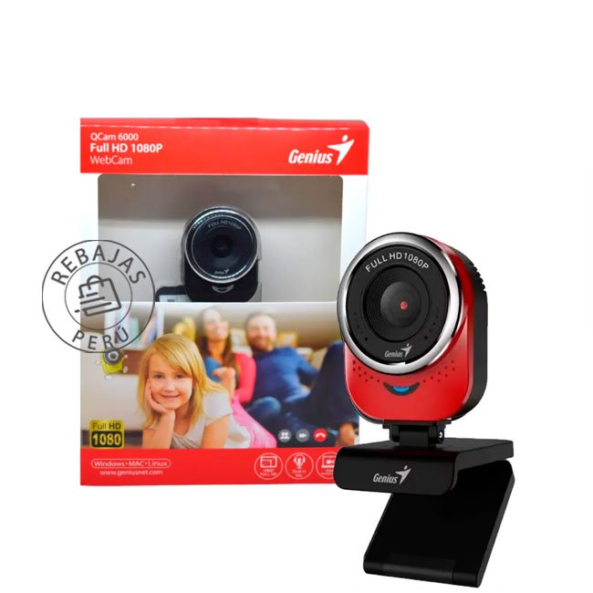 Webcam Genius QCAM 6000 1080P Full HD USB Roja con Micrófono Integrado