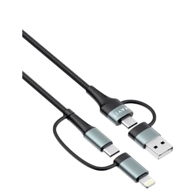 Cable Havit CB6244 USB-A / USB-C / Lightning 3 en 1 Nylon Trenzado 1m Black+Gray