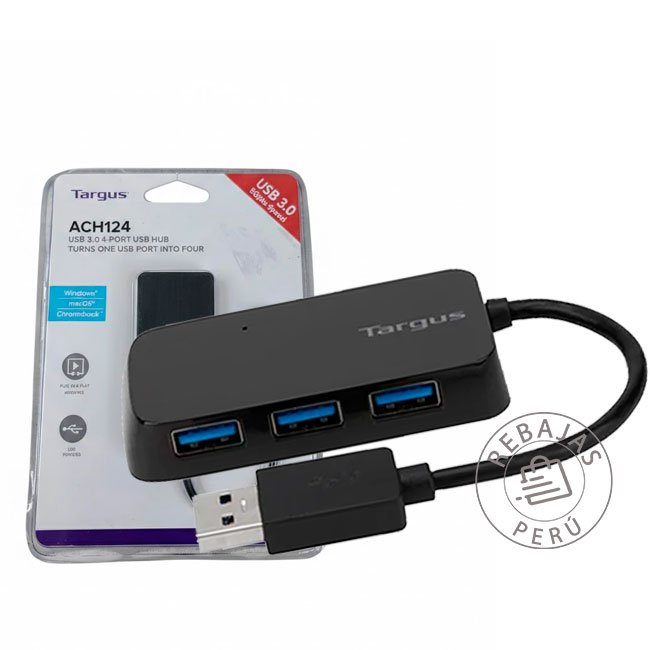 Hub USB Targus 4 Puertos USB 3.0 ACH124US – Alta Velocidad y Compacto