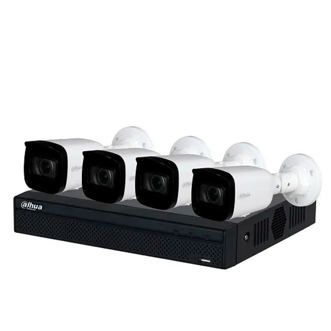 OUTLET KIT Dahua NVR1104HS-P-S3 + 4 Cámaras Bullet HFW1230S1P 2MP 