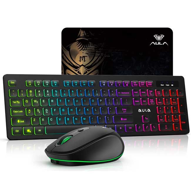 Kit Aula AC208 Black con Teclado, Mouse y Mousepad USB para Oficina y Gaming Básico