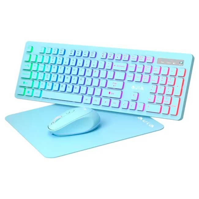 Kit Aula AC208 Blue con Teclado, Mouse y Mousepad USB Ergonómico para Oficina o Gaming Básico