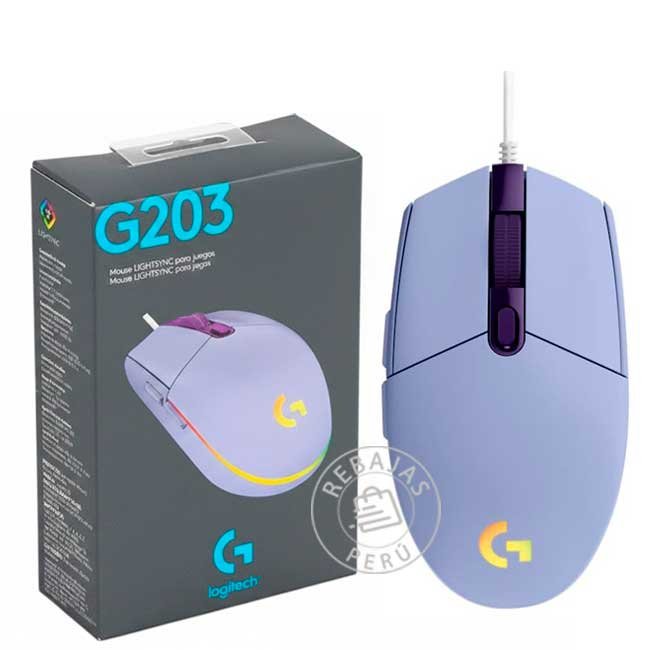 Mouse Logitech G203 LIGHTSYNC Optical 8000 DPI RGB Lila Gaming