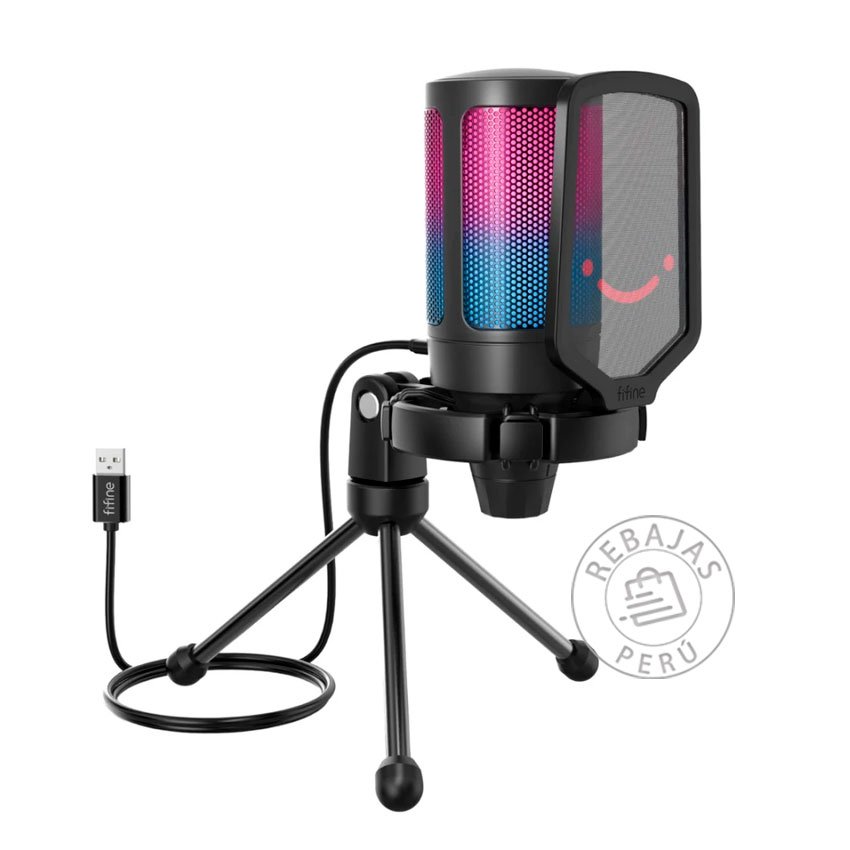 Micrófono Fifine A6V Black Condensador USB con RGB y Soporte de Trípode