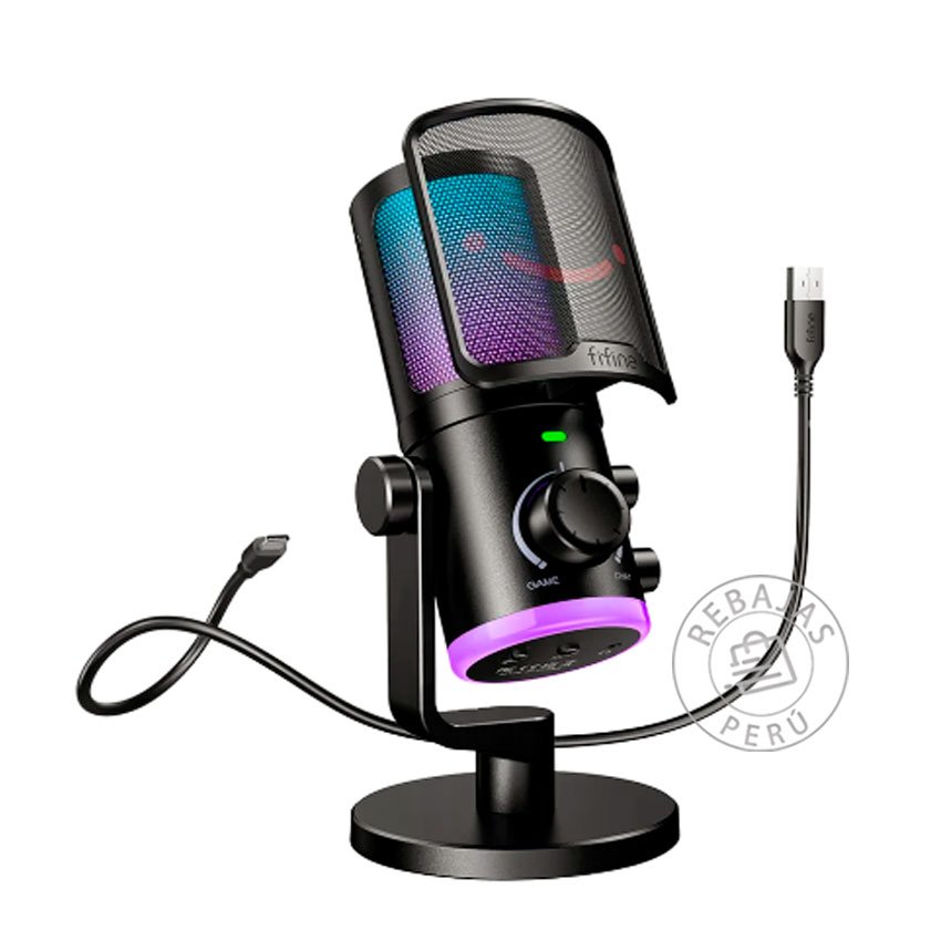 Micrófono Fifine AM6 Negro USB con Filtro Antipop y RGB Ideal para Streaming y Grabación