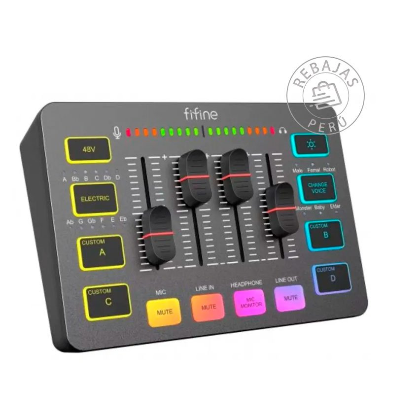 Mixer Mezcladora Audio Fifine Sc3 Usb Con Entrada Xlr Negro