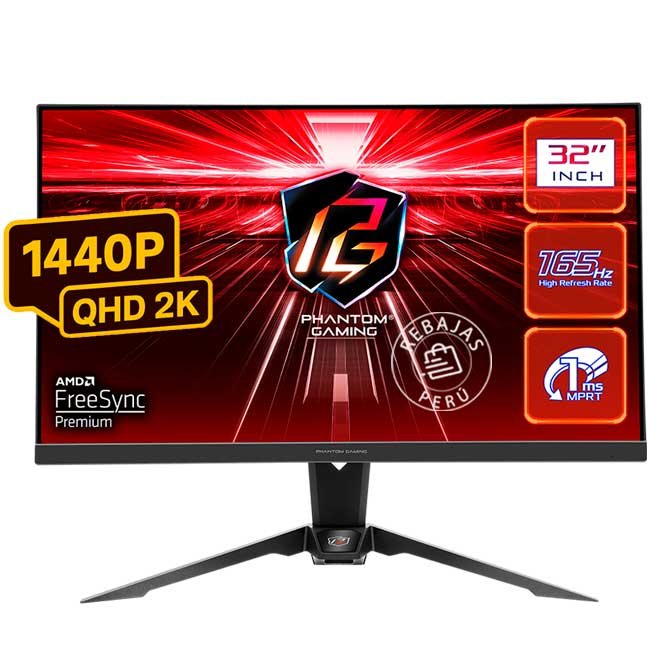 Monitor Gamer ASRock PG32QF2B 31.5" QHD 165Hz 1ms VA HDR400 FreeSync Altura Ajustable Wi-Fi Integrado