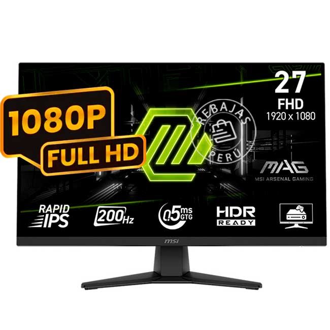 Monitor Gaming MSI MAG 272F 27" FHD Rapid IPS 200Hz 0.5ms HDMI DP Negro