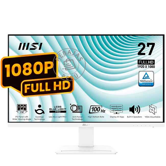 Monitor MSI PRO MP273AW 27" FHD IPS 100Hz 1ms Blanco Parlantes