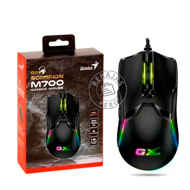 mouse Gamer Genius Scorpion M700 – RGB, 6 Botones, DPI hasta 7200, Cable USB Trenzado 1.8 m