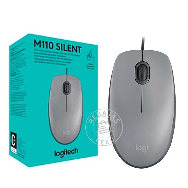 Mouse Logitech M110 Silent Óptico USB Plata Silencioso