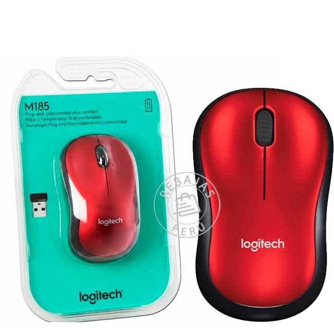 Mouse Logitech M185 Wireless Óptico Rojo Inalámbrico
