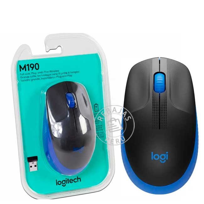 Mouse Logitech M190 Wireless Full-Size Azul Inalámbrico