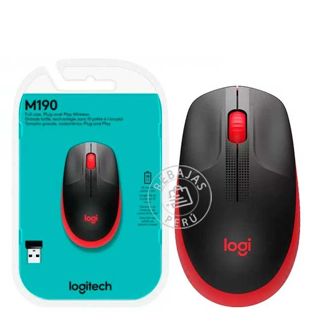 Mouse Logitech M190 Wireless Full-Size Rojo Inalámbrico