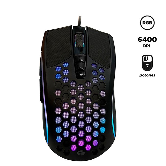 Mouse Gamer TEROS TE-1210G RGB 7 Botones 6400 DPI con Cable USB Negro