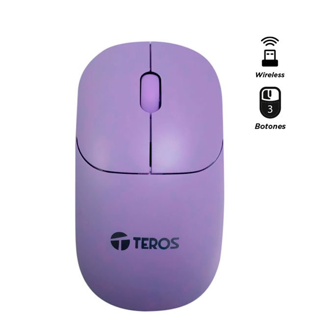 Mouse Óptico Inalámbrico TEROS TE-1219S Morado 1000 DPI con Receptor USB y Rueda Scroll