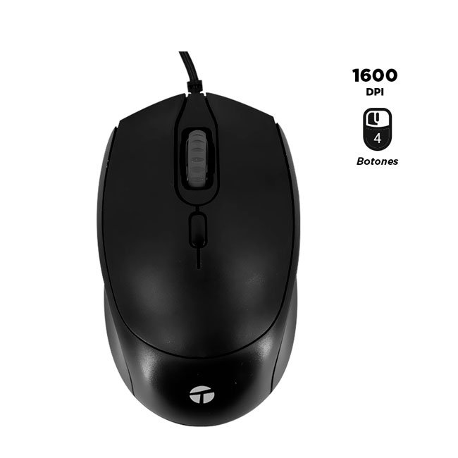 Mouse Óptico TEROS TE-1222S USB 4 Botones 1600 DPI con Cable – Negro