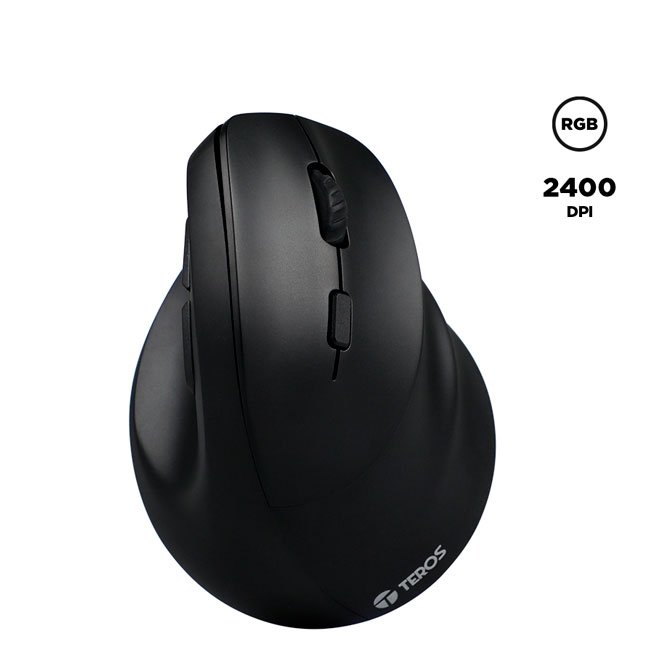 Mouse Vertical Ergonómico Teros TE-5169N Inalámbrico 2.4G + Bluetooth, 2400 DPI, Negro