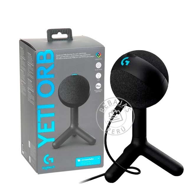 Micrófono Logitech Yeti Orb Cardioid USB para Streaming con RGB LightSync