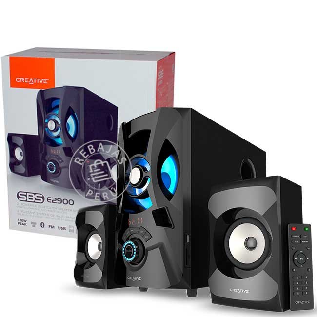 Parlante Creative E2900 2.1 120W Bluetooth FM USB SD LED Negro