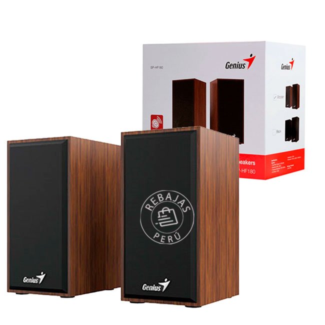 parlante Genius sp-HF180 de Madera - Sonido Estéreo Potente de 6W con Conector 3.5mm