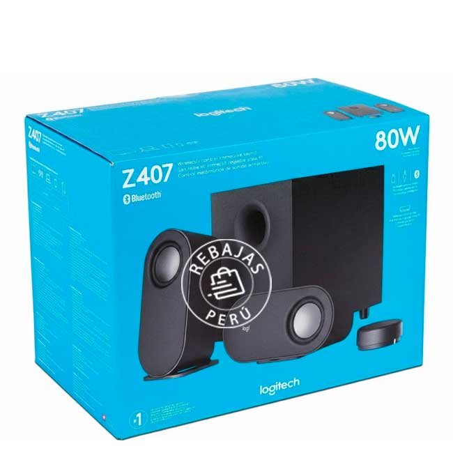 Parlante Logitech Z407 2.1 Bluetooth 80W – Sistema de Sonido Potente con Subwoofer y Control Remoto