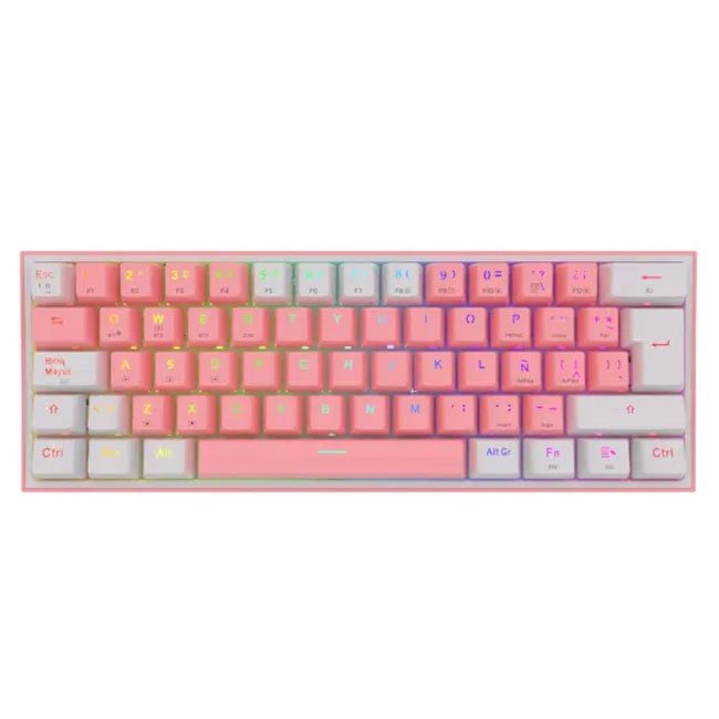 Teclado Mecánico Gamer Redragon FIZZ PRO Wireless K616-RGB-PW 60% Español RGB Rosa/Blanco