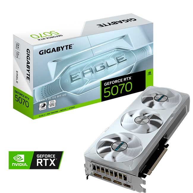 Tarjeta de Video GIGABYTE GeForce RTX 5070 EAGLE OC ICE SFF 12GB GDDR7, 192 Bits, PCIe 5.0, 3 Ventiladores, HDMI y DisplayPort
