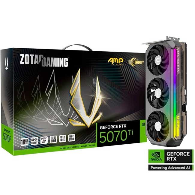 Tarjeta de Video ZOTAC GAMING GeForce RTX 5070 Ti AMP Extreme INFINITY 16GB GDDR6X DLSS 4 Ray Tracing
