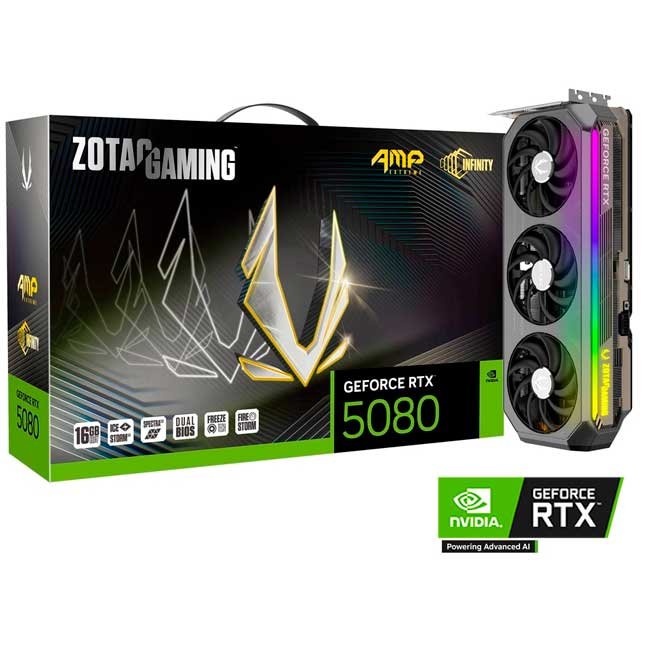 Tarjeta de Video ZOTAC GeForce RTX 5080 16GB AMP Extreme INFINITY – Blackwell, DLSS 4, IceStorm 3.0, RGB SPECTRA 2.0