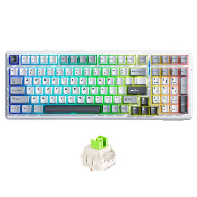 Teclado Mecánico Wireless Aula F99 RGB White/Gray/Black con Switch Green y Conectividad Triple