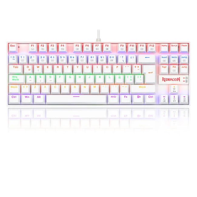 Teclado Redragon KUMARA K552W Rainbow White Español con Switch Outemu Red MK2 y Anti-Ghosting