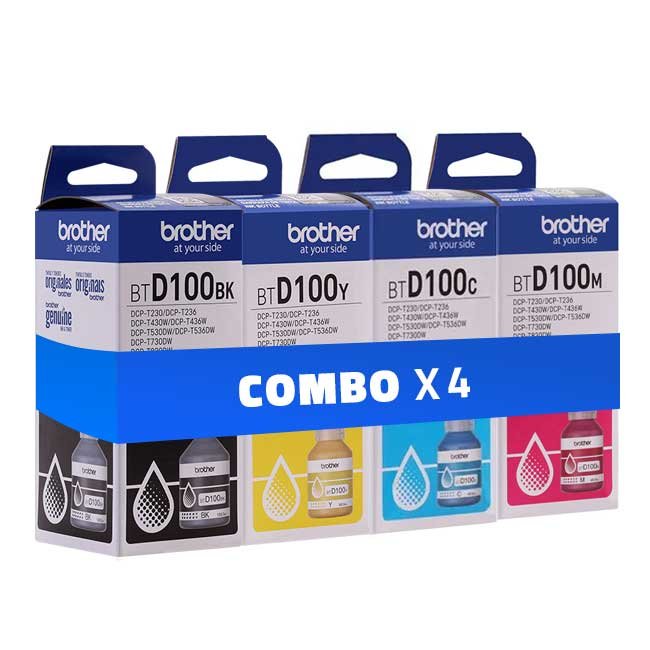 Tinta Brother BTD100 BK+C+M+Y Original para DCP-T230/T430w/T530DW