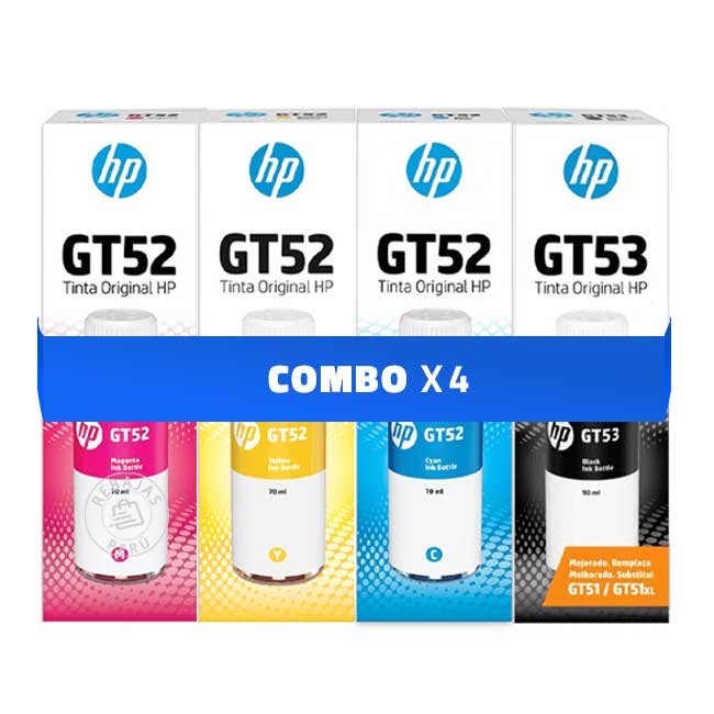 Pack tinta HP GT52 y GT53 colores + negro original para impresoras