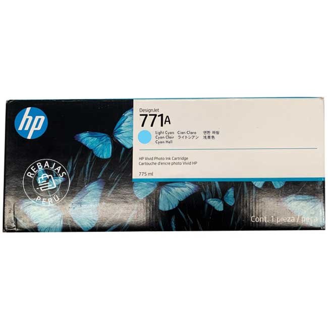 Tinta HP B6Y20A 771A Light Cyan 775ml Original (CE042A) Alta Calidad