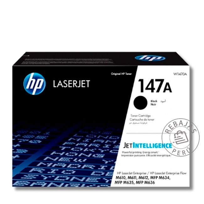 Toner HP W1470A 147A Negro Original para LaserJet Enterprise M611 M612