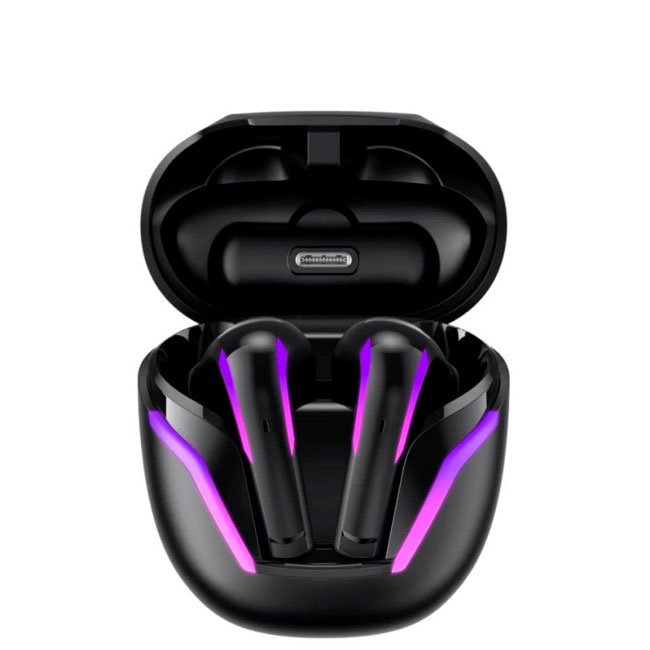 audifono TWS TW970-BLACK con Bluetooth 5.3 y RGB – Inalámbricos Negro