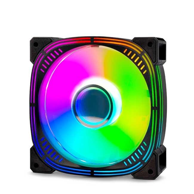 Ventilador Airboom Cathodo ABR101 12cm Rainbow Doble Halo Efecto Espejo Molex 4 Pines